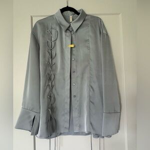 Nap Elegant Silver Gray Women’s Shirt Lace Up Details Size S/M